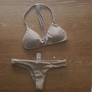 Plumeria Cream/Grey Thong Bikini